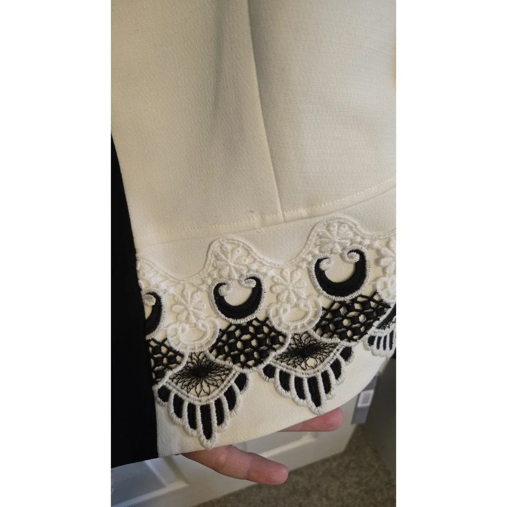 Tahari Arthur S. Levine Women's Jacket Size 8 White Black Lace Trim Career - Picture 6 of 7
